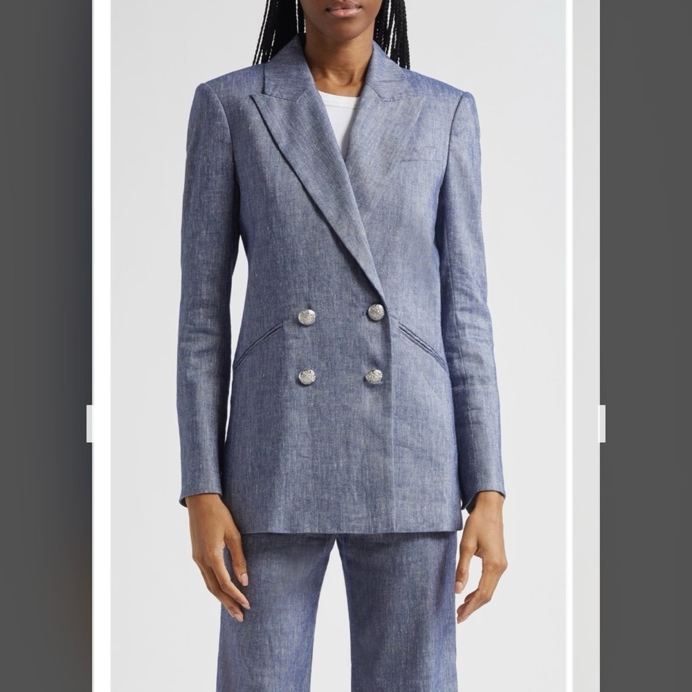 Veronica Beard Dale Linen Blend Dickey Jacket in Blue Melange Size 12 - Picture 2 of 15